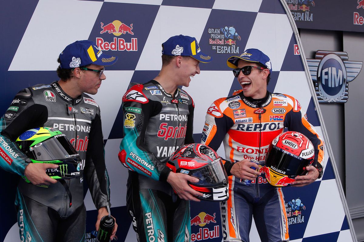 Marc Márquez con Quartararo y Morbidelli