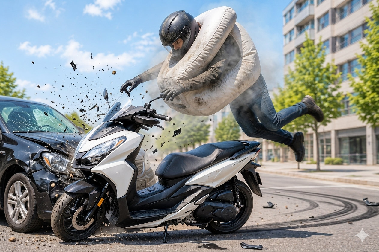 Airbag para scooter que abraza al piloto