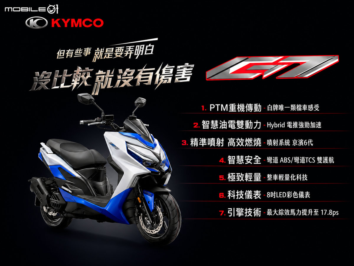 Nuevo KYMCO G7: scooter deportivo híbrido con transmisión de moto