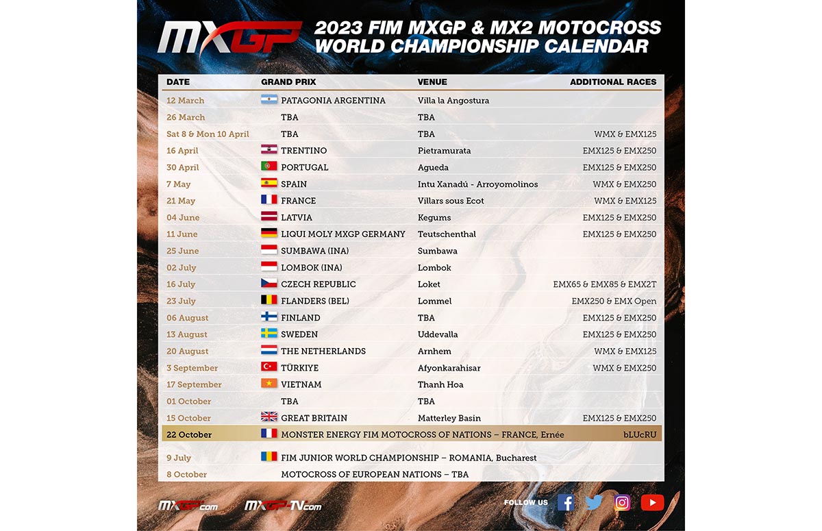MUNDIAL DE MOTOCROSS: Atualização do calendário 2023 – MOTOMUNDO
