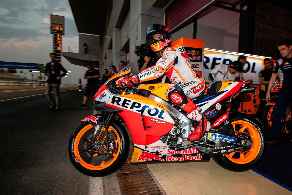Marc Márquez durante los entrenamientos del GP de Qatar 2019