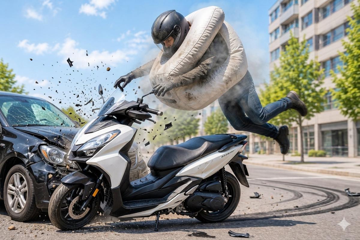 Airbag para scooter que abraza al piloto