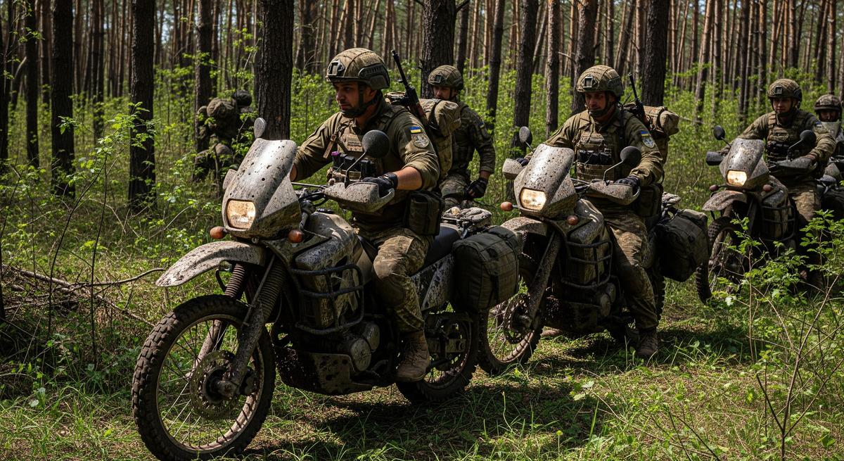 Las motos del ejército ucraniano en la guerra contra la Rusia de Putin
