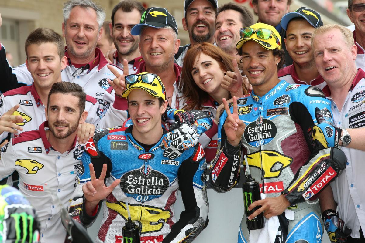 Morbidelli y Márquez celebrando un doblete de su equipo